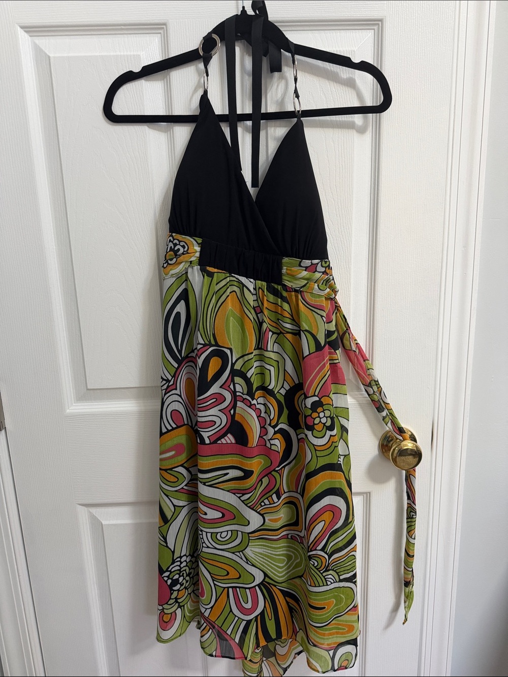 Black Halter Dress with Multicolor Floral Skirt